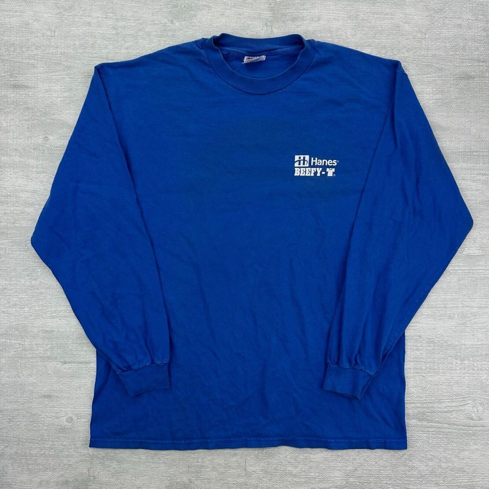 Vintage Hanes Beefy Promo Shirt Adult XL Blue Long Sleeve Sara Lee Classic Golf
